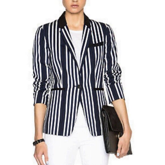 Rag & Bone Windsor Blazer Navy/White Striped Cotton Size 0 - Picture 3 of 9